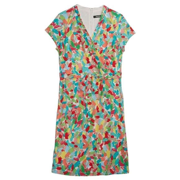 Ellen Tracy NWT Short Sleeve Fit and Flare Wrap Dress Multicolor Size 12 - Picture 2 of 13